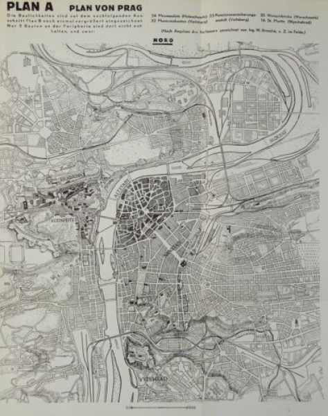 Kupfertiefdruck von 1935 - Plan von Prag